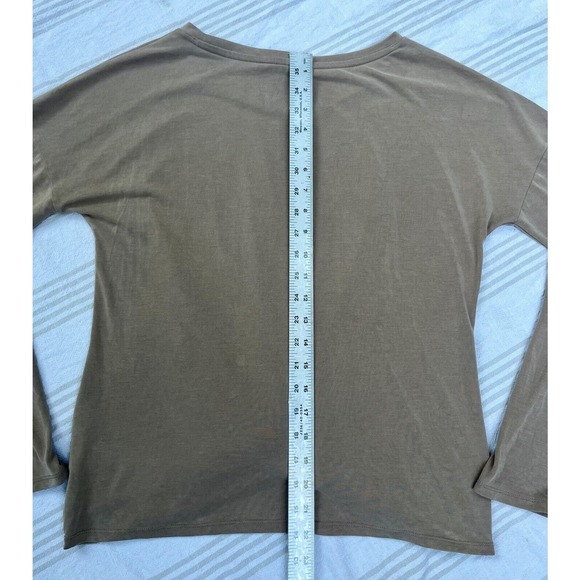 Express Size M Slinky Tan Neutral Twist Front Top Ruched Surplice Modal Stretchy - Picture 7 of 13